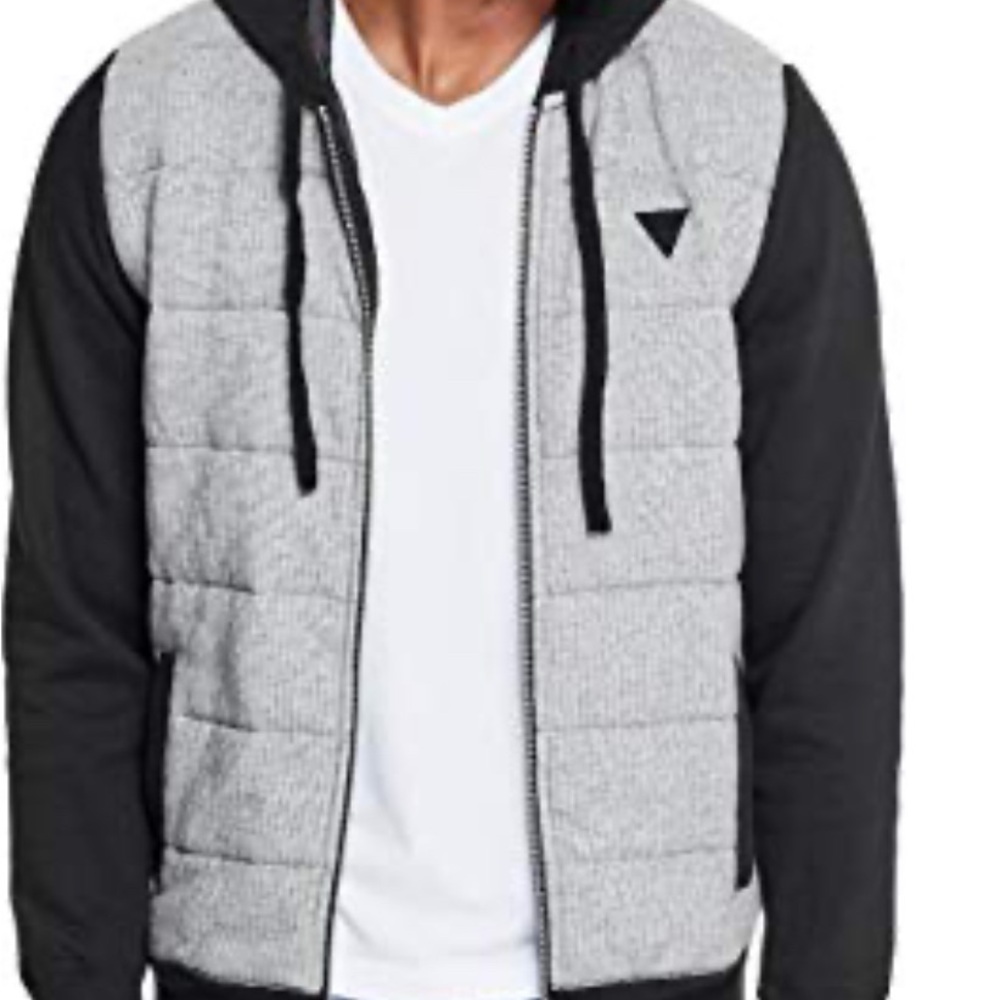 Like New Men's Black and Gray Hooded Zipper Guess Size Medium. - Picture 11 of 14